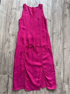 Linen silk Sleeveless Fuchsia Maxi Dress summer vacation beachy garden lagenlook